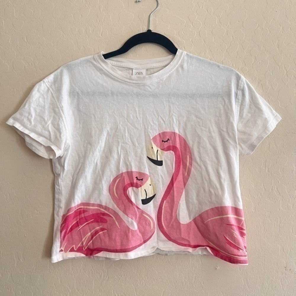 Girls Zara White Flamingos T-shirt 13-14